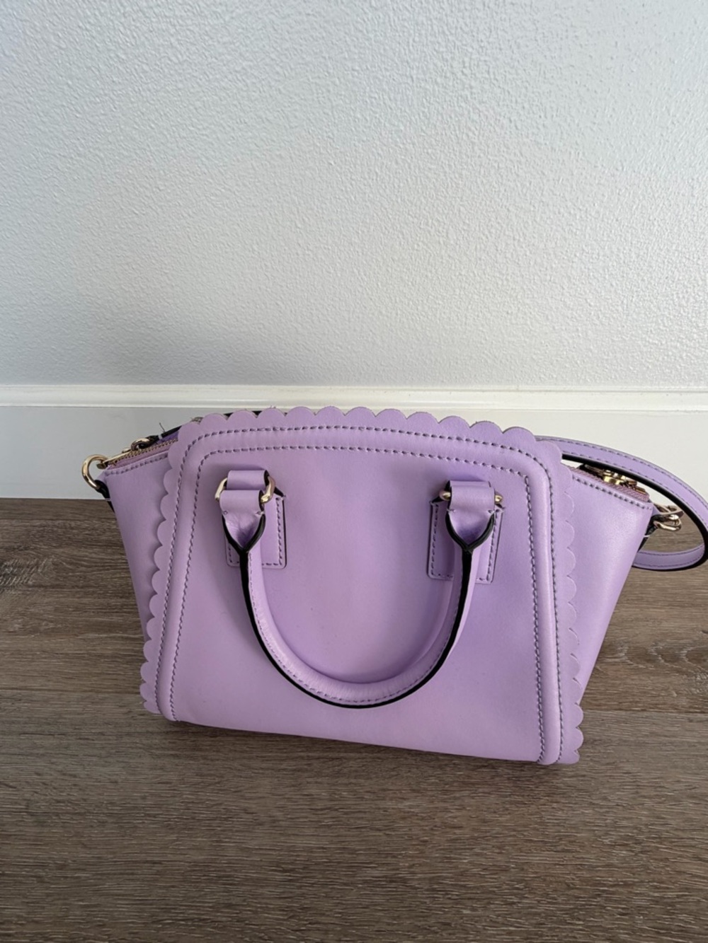 kate spade lavender scalloped leather satchel with gold hardware - Picture 3 of 5